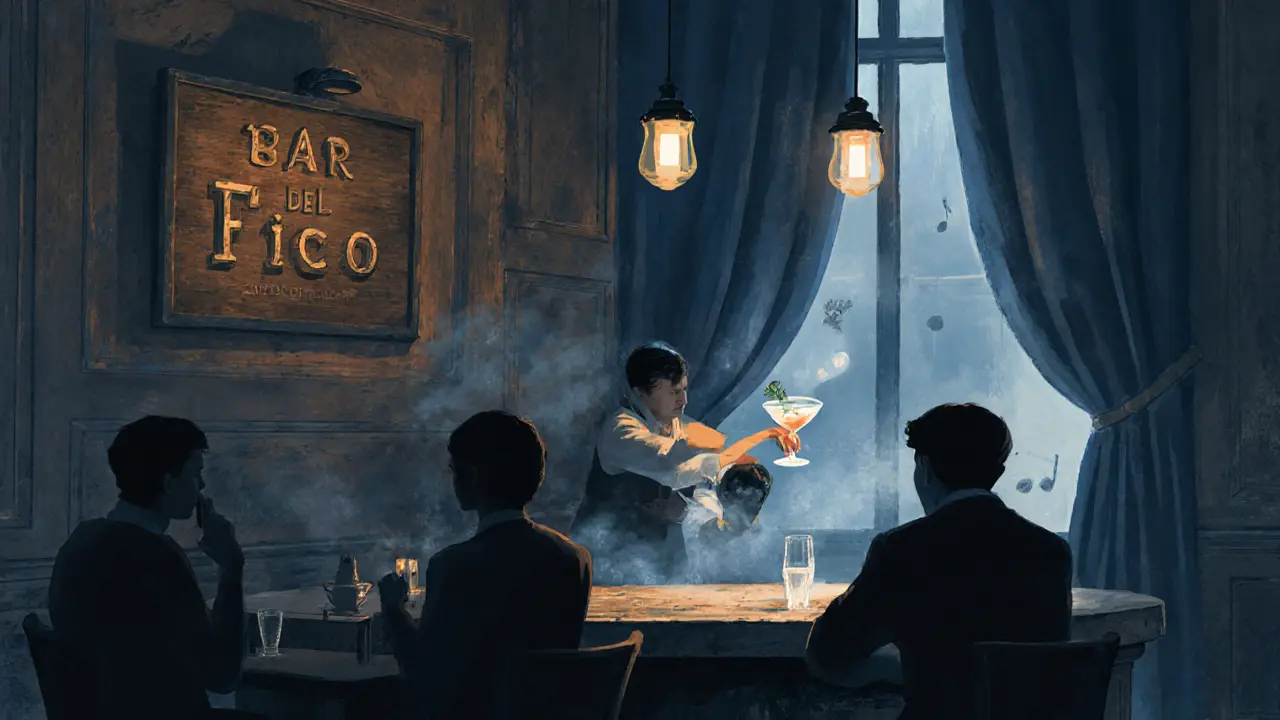 Cozy dimly lit bar with velvet curtains and a bartender crafting a poetic cocktail in Brera.