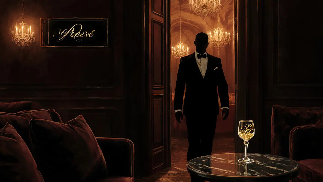 Mysterious entrance to Le Rêve club with doorman and dim velvet interior, no signage visible.