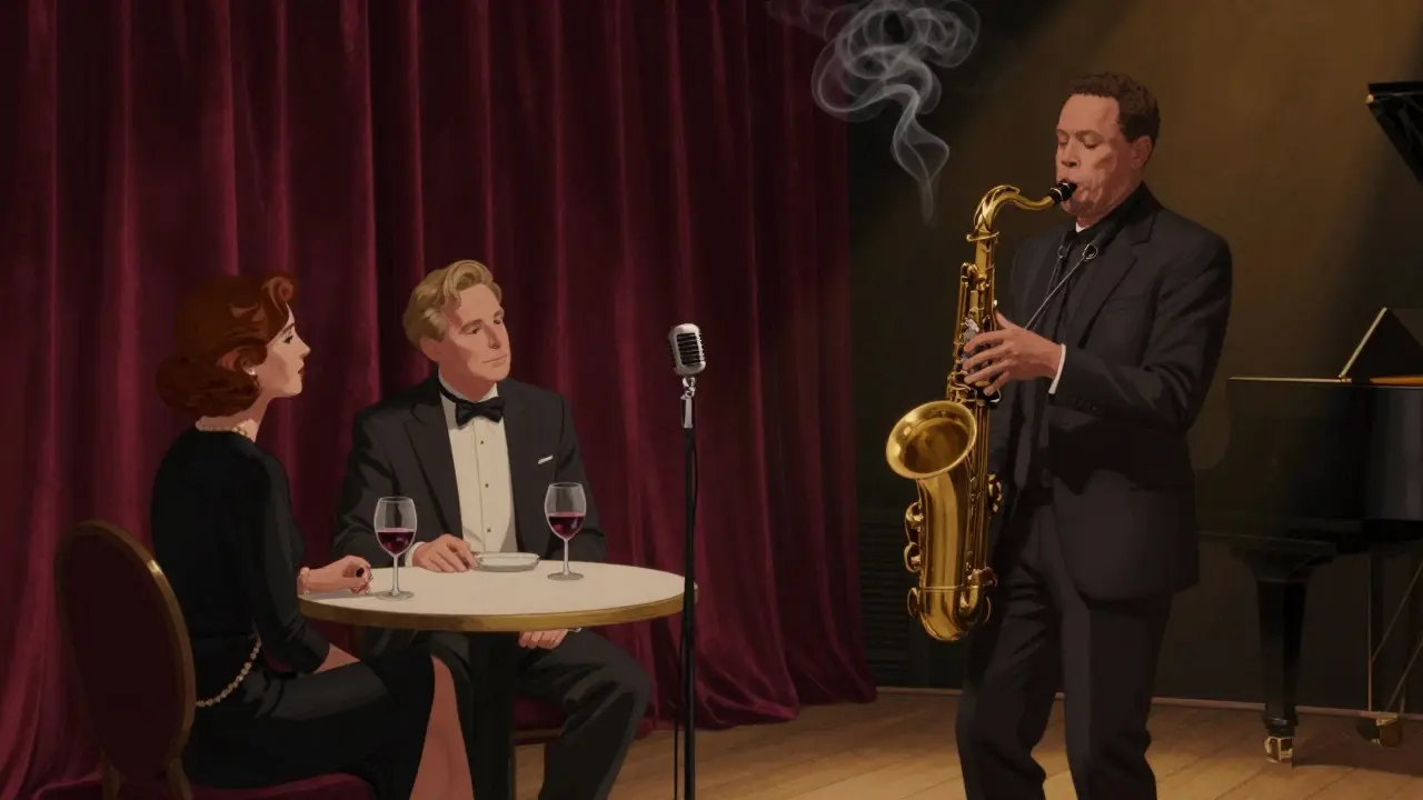A couple enjoys a private jazz set in a dimly lit Berlin lounge.