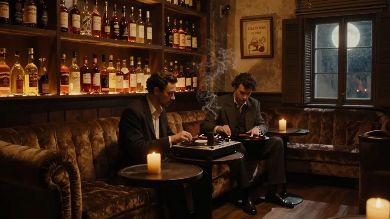 Bar 1908's intimate jazz lounge with candlelight, vinyl records, and velvet couches in a converted Ottoman warehouse.